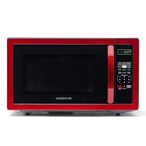 Farberware 1.1 Cu. Ft. Countertop Microwave in Metallic Red front view