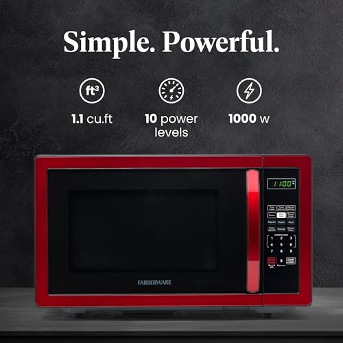 Control panel and display of Farberware Metallic Red microwave