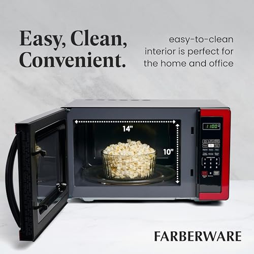 Farberware microwave door open showing turntable