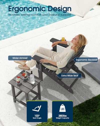 Grey Adirondack chair cup holder detail