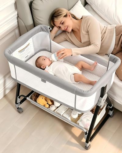 feelogos Baby Bassinets Bedside Sleeper Gray front view