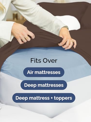 View of the sheet set on a thick pillow top mattress