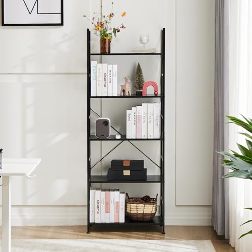 DUMOS black industrial bookshelf side profile