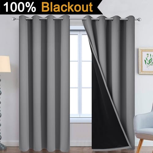 Two panel grey blackout curtain set