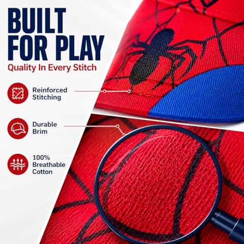 Close up of Marvel Spider-Man 3D hat fabric and logo