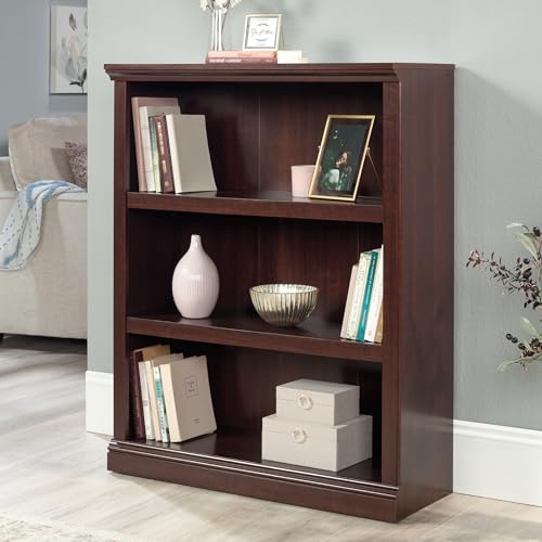 Sauder 3-shelf bookcase in Select Cherry living room setting