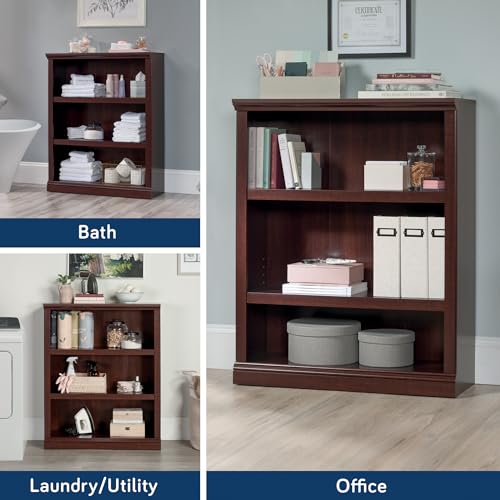 Select Cherry finish detail on Sauder bookcase