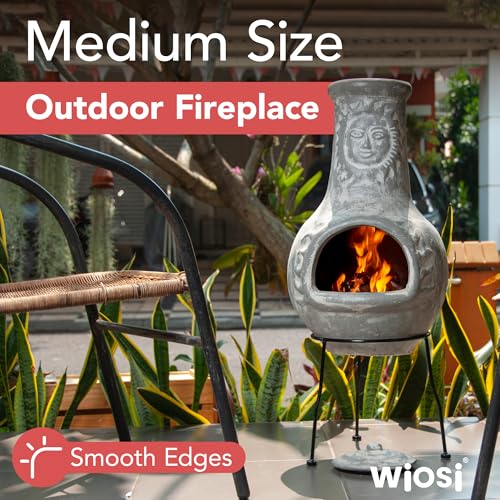 Wiosi clay chiminea rustic grey finish detail