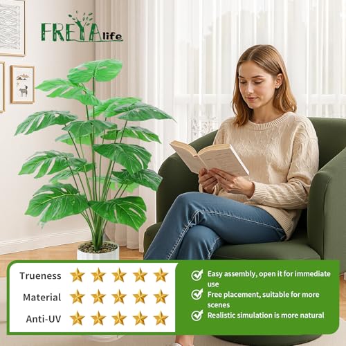 Side profile of 28-inch tall faux monstera