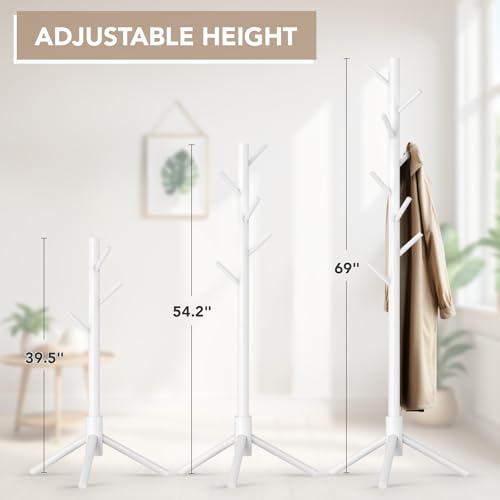 Adjustable height wooden coat stand