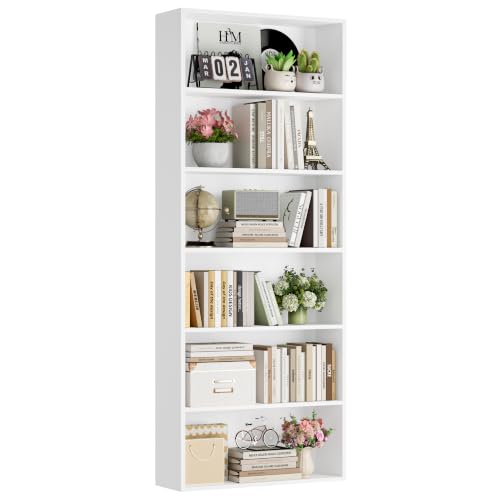 FOTOSOK 6 Tier Tall Bookshelf front view