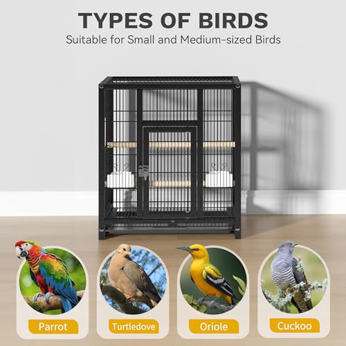Wooden perches inside metal bird cage