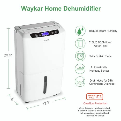 Waykar 34 Pints Dehumidifier side profile showing airflow