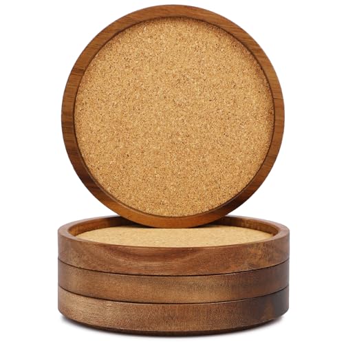 ZOVANO acacia wood and cork coaster set