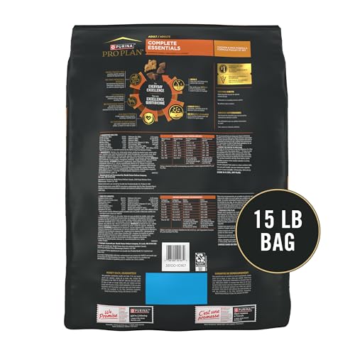 Adult dog eating Purina Pro Plan dry food