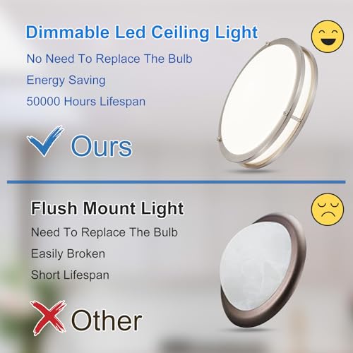 Brushed nickel flush mount ceiling light detail