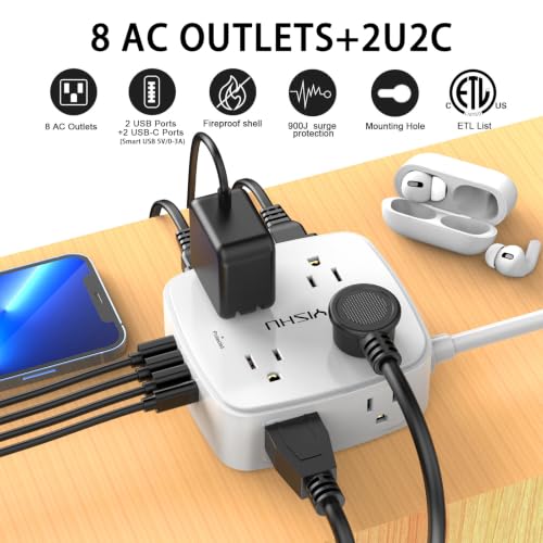 Power strip with 8 widely spaced outlets