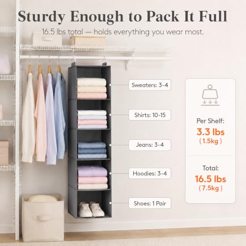 Side view of the 5 Tier shelf compartments