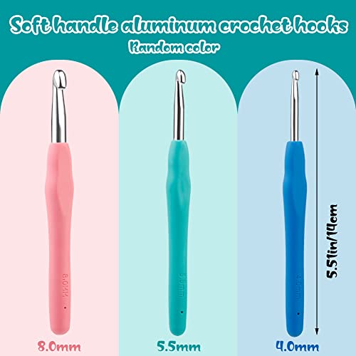 Close up of 4.0mm 5.5mm and 8.0mm crochet hooks