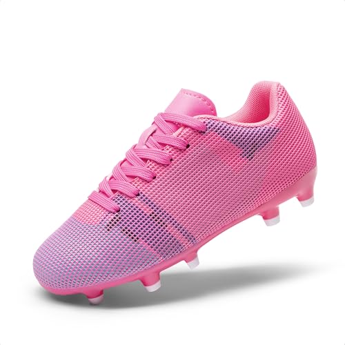 DREAM PAIRS youth soccer cleats in Rose Red and White