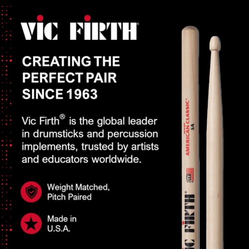 Full length view of Vic Firth 5A percussion sticks