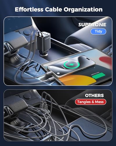 Close up of dual retractable charging cables