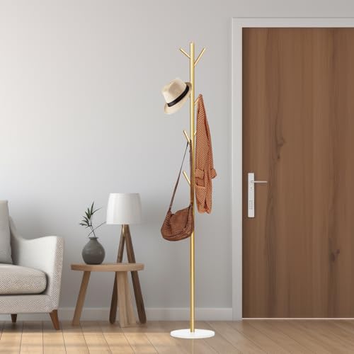 Gold coat rack in entryway