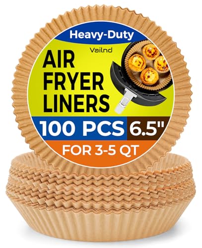 Vailnd 100Pcs 6.5 inch round air fryer liners in storage box