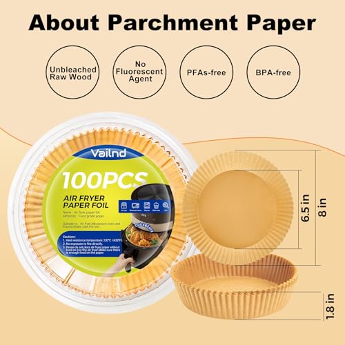 Top view of Vailnd parchment paper liner inside air fryer