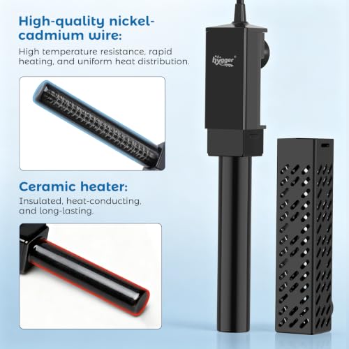 submersible heater installed in fish tank with suction cups