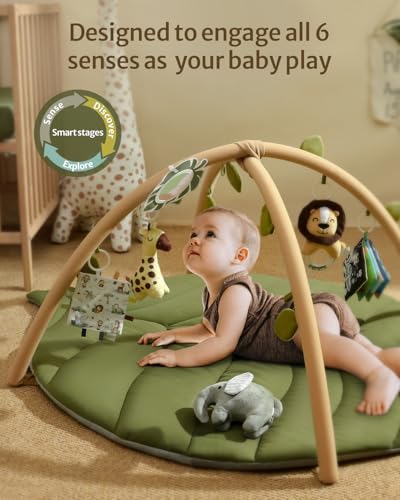 Leaf shaped mat with six detachable animal toys