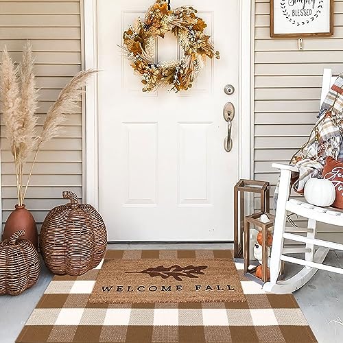 Top view of rectangular buffalo check rug