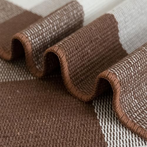 Textured pattern detail of brown and white rug