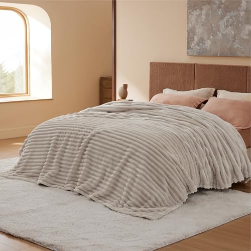 Beige Bedsure blanket laid flat