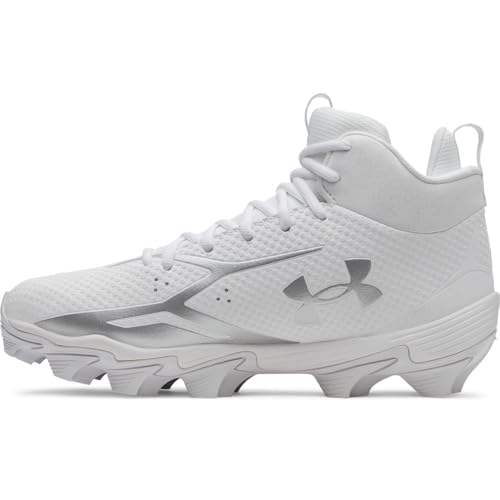 Angled view of Under Armour Spotlight Hammer White Metallic Silver cleats