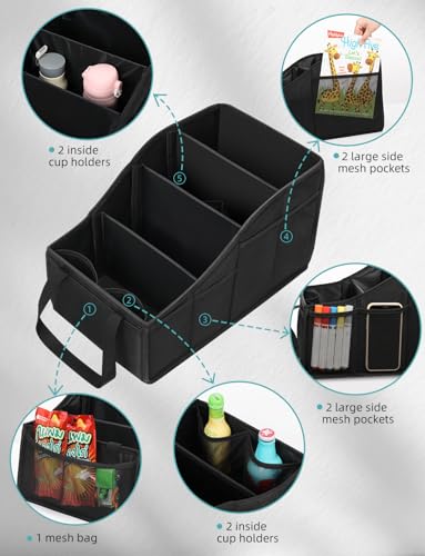 Black car organizer with mesh side pockets