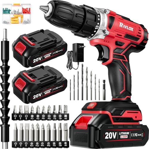 Rivlox 20V Cordless Drill Set Red-Double