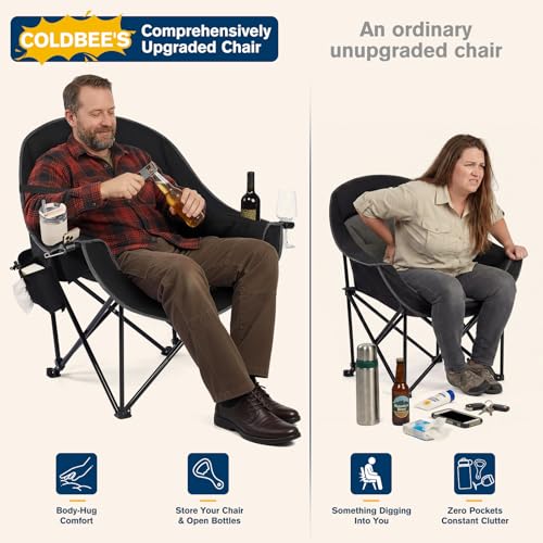 Black heavy duty camping chair folded