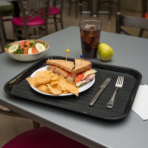 Stacked black polypropylene fast food trays