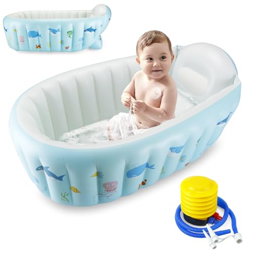 PandaEar blue inflatable baby bathtub