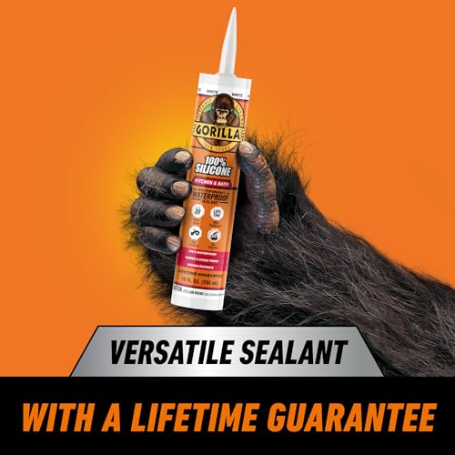 Close up of Gorilla white silicone caulk nozzle