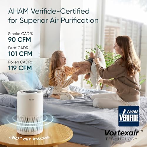 Compact air purifier in a bedroom setting