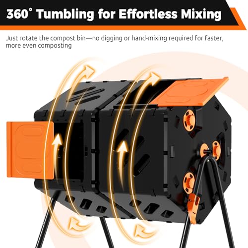 Orange compost tumbler dual chambers