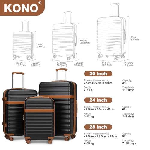 Kono 2474 black hard-shell luggage side profile