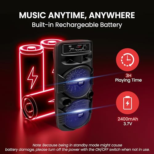Pyle speaker showing LED party lights