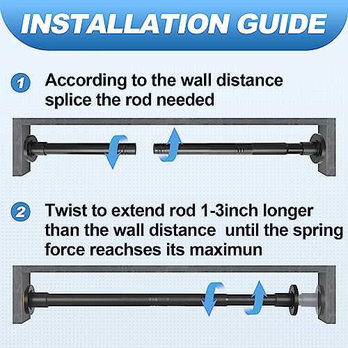 Black shower rod in window frame