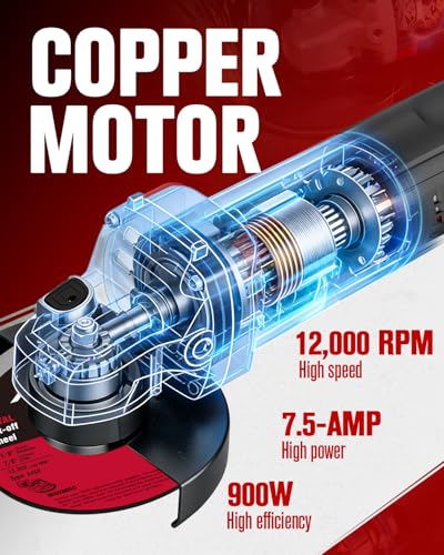 Red electric angle grinder with accessories