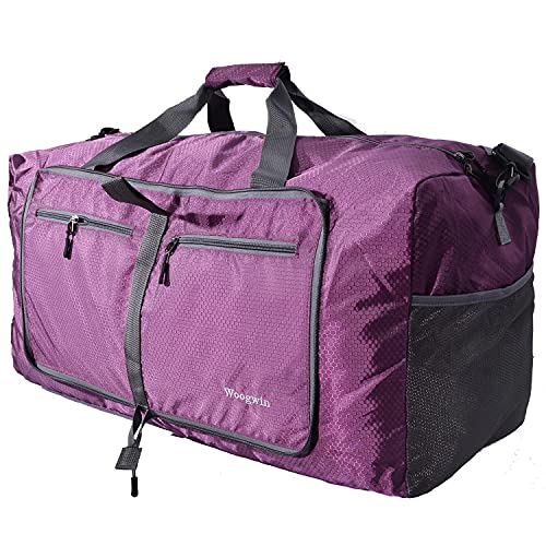 Woogwin 60L Purple Travel Duffel Bag front view