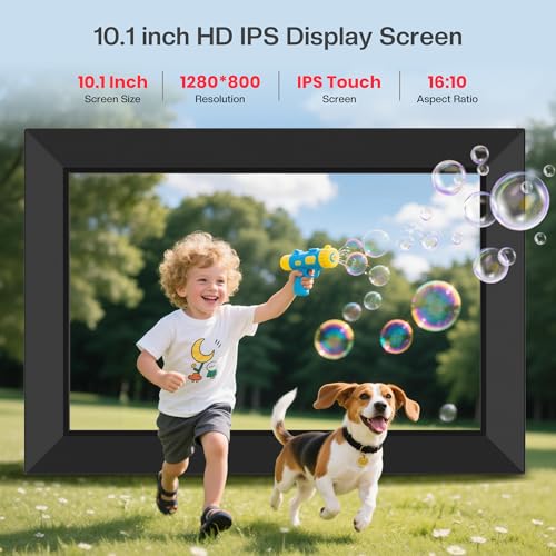 MaxAngel photo frame interface showing calendar and weather