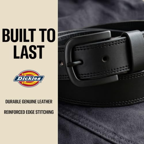 Close up of sturdy metal buckle on Dickies leather belt